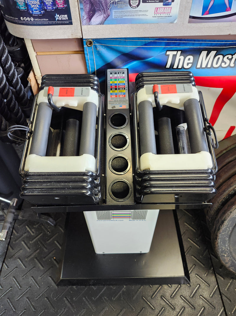 Used PowerBlock 50 lb Adjustable Dumbbells PAIR with Stand