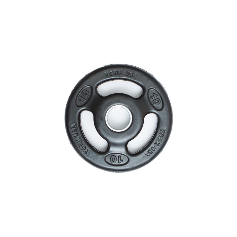 YORK Barbell Iso Grip Rubber Encased Steel Olympic Plate BLACK (Single Plate)