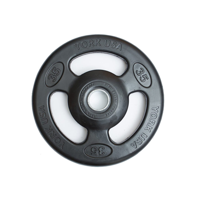 YORK Barbell Iso Grip Rubber Encased Steel Olympic Plate BLACK (Single Plate)