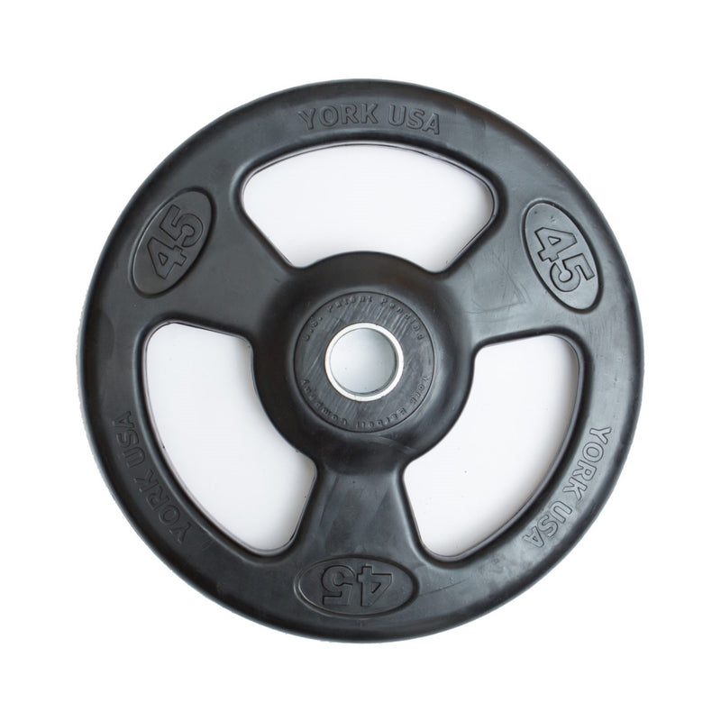 YORK Barbell Iso Grip Rubber Encased Steel Olympic Plate BLACK (Single Plate)